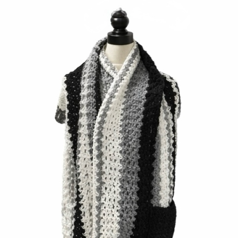Handmade striped Crochet shawl with pocket